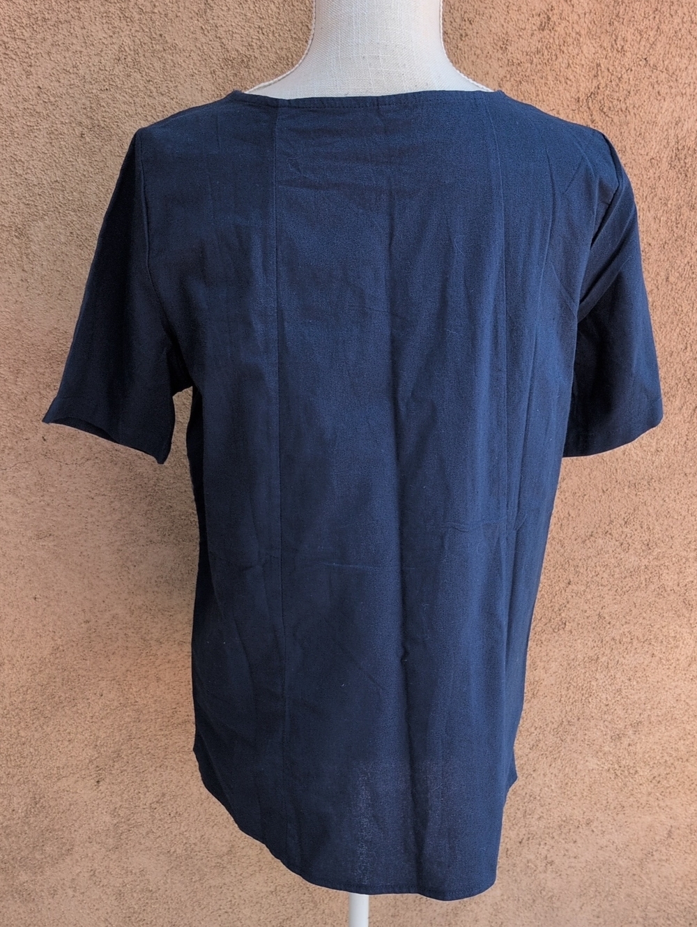 Mod Lily Tropical Floral Embroidery Dark Chambray 100% Cotton Blouse Feminine - Picture 5 of 10